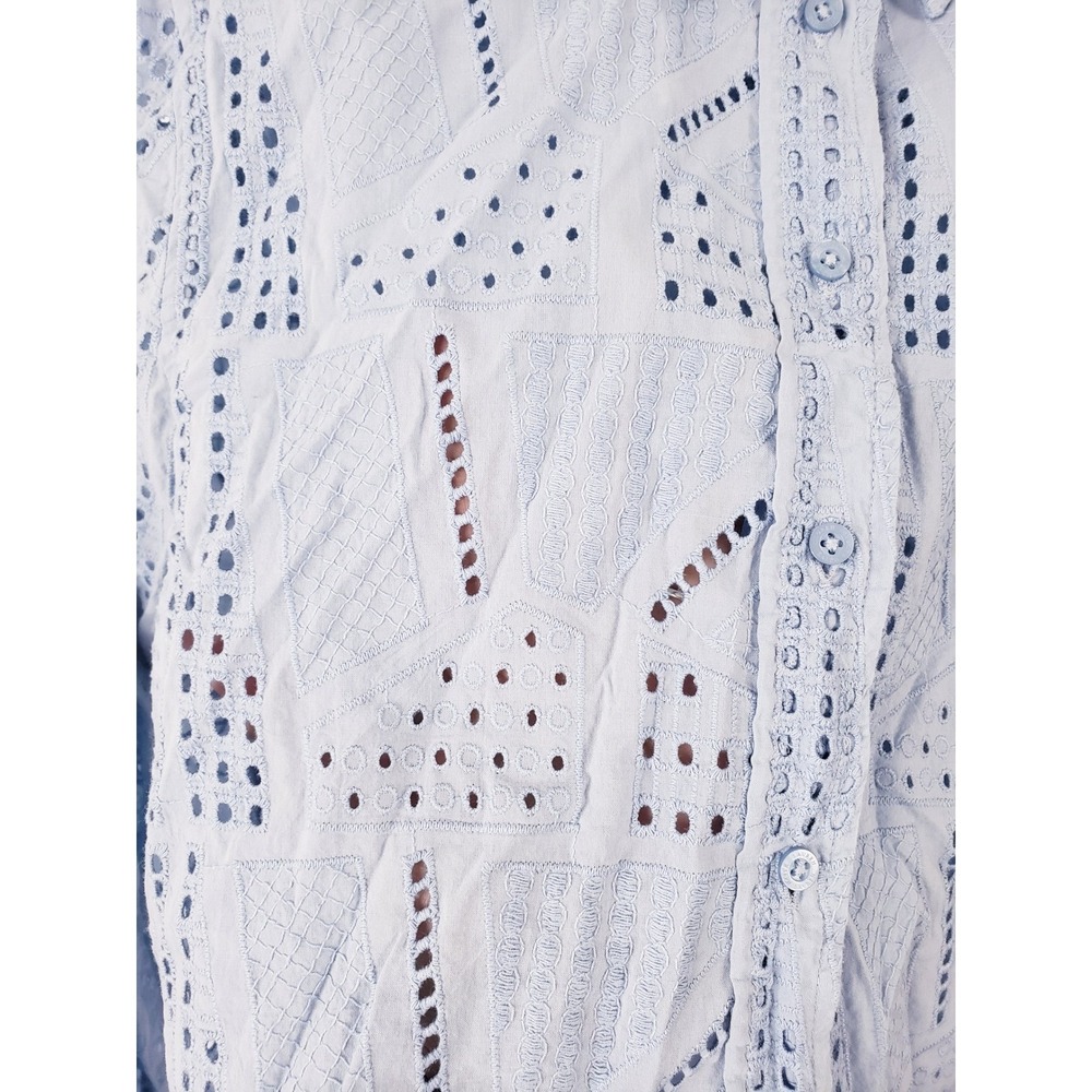 Lauren Ralph Lauren Eyelet Button Down Shirt Light Blue Geometric Embroidery S - Picture 3 of 6